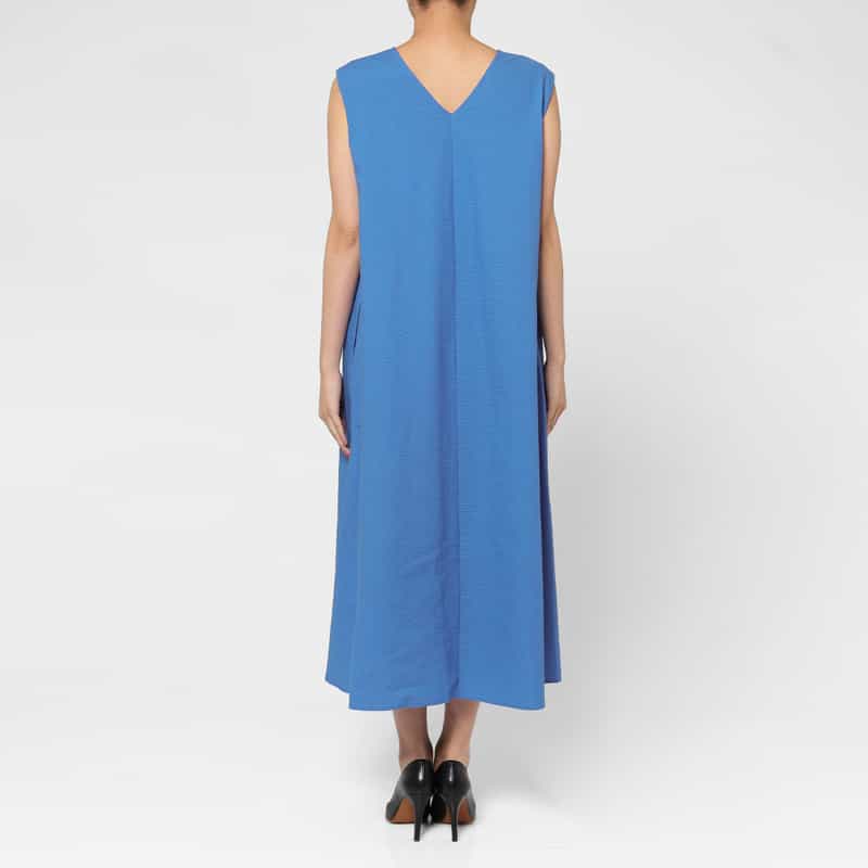 BARNEYS NEW YORK ウォッシャブル 前後2WAY シアサッカードレス BLUE