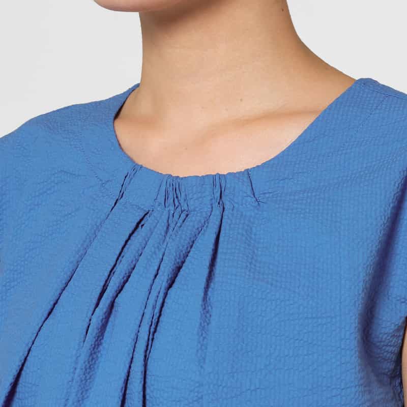 BARNEYS NEW YORK ウォッシャブル 前後2WAY シアサッカードレス BLUE