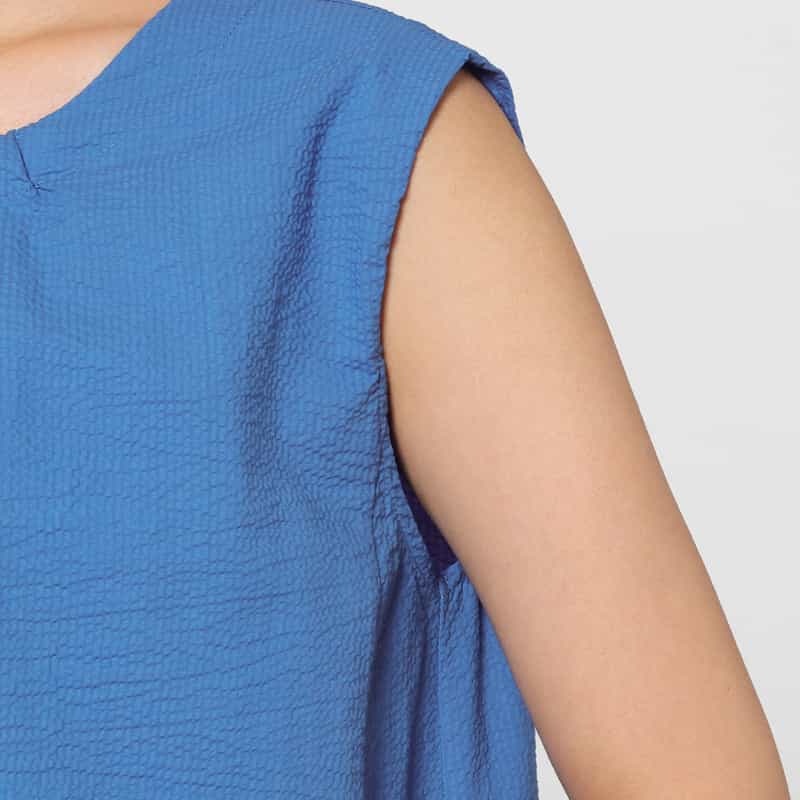 BARNEYS NEW YORK ウォッシャブル 前後2WAY シアサッカードレス BLUE