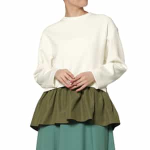 ウォッシャブル 異素材コンビネーション フレアヘムプルオーバー