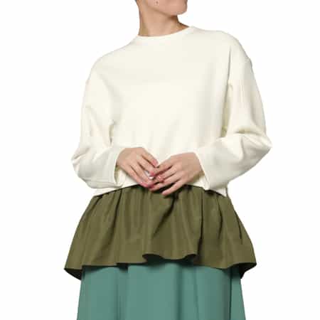 ウォッシャブル 異素材コンビネーション フレアヘムプルオーバー