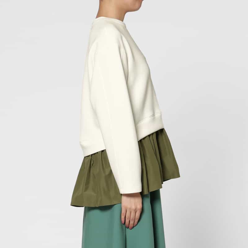 BARNEYS NEW YORK ウォッシャブル 異素材コンビネーション フレアヘムプルオーバー WHITE