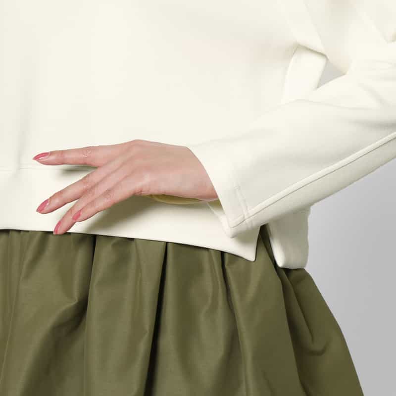 BARNEYS NEW YORK ウォッシャブル 異素材コンビネーション フレアヘムプルオーバー WHITE