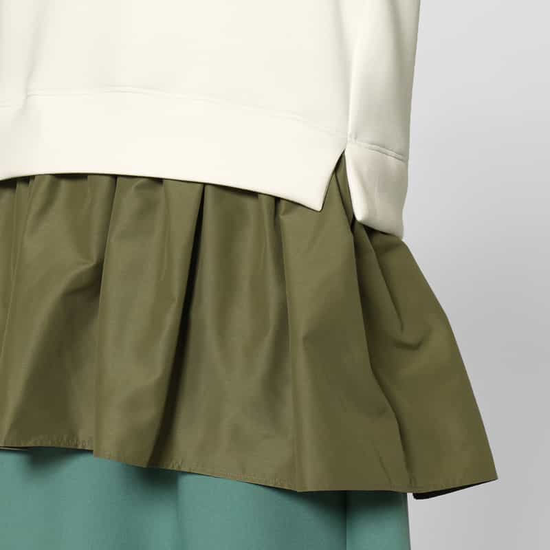 BARNEYS NEW YORK ウォッシャブル 異素材コンビネーション フレアヘムプルオーバー WHITE