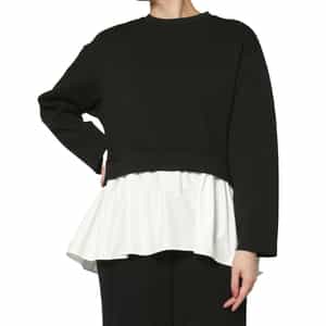 ウォッシャブル 異素材コンビネーション フレアヘムプルオーバー