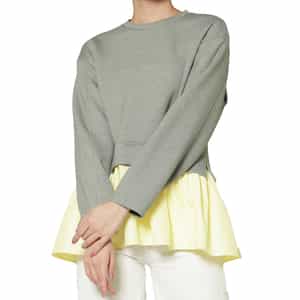 ウォッシャブル 異素材コンビネーション フレアヘムプルオーバー