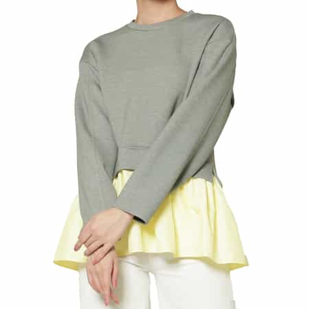 ウォッシャブル 異素材コンビネーション フレアヘムプルオーバー