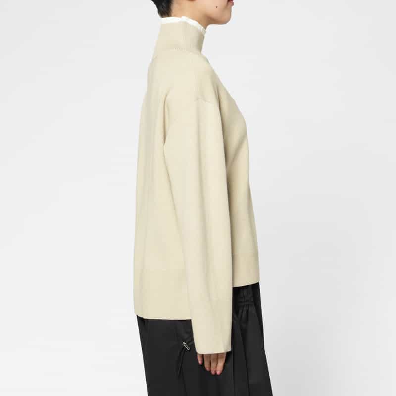 BARNEYS NEW YORK ウォッシャブル 2枚襟デザインニットプルオーバー BEIGE