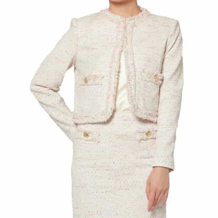 セットアップ ツイード素材 ノーカラーボレロジャケット