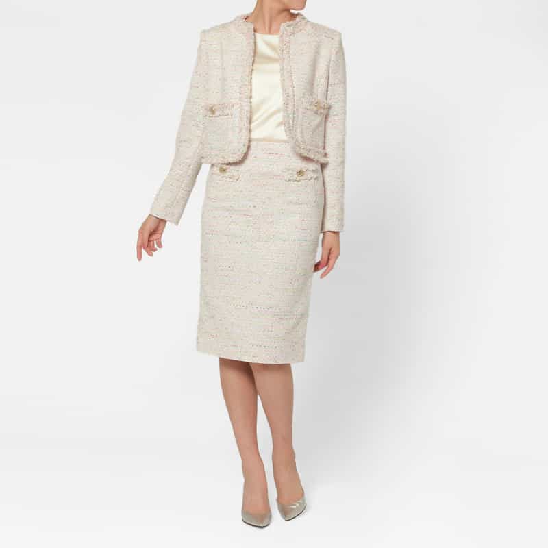 BARNEYS NEW YORK セットアップ ツイード素材 ノーカラーボレロジャケット MULTI COLOR