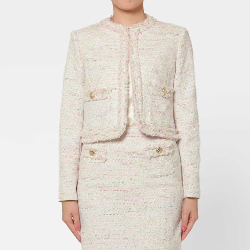 BARNEYS NEW YORK セットアップ ツイード素材 ノーカラーボレロジャケット MULTI COLOR