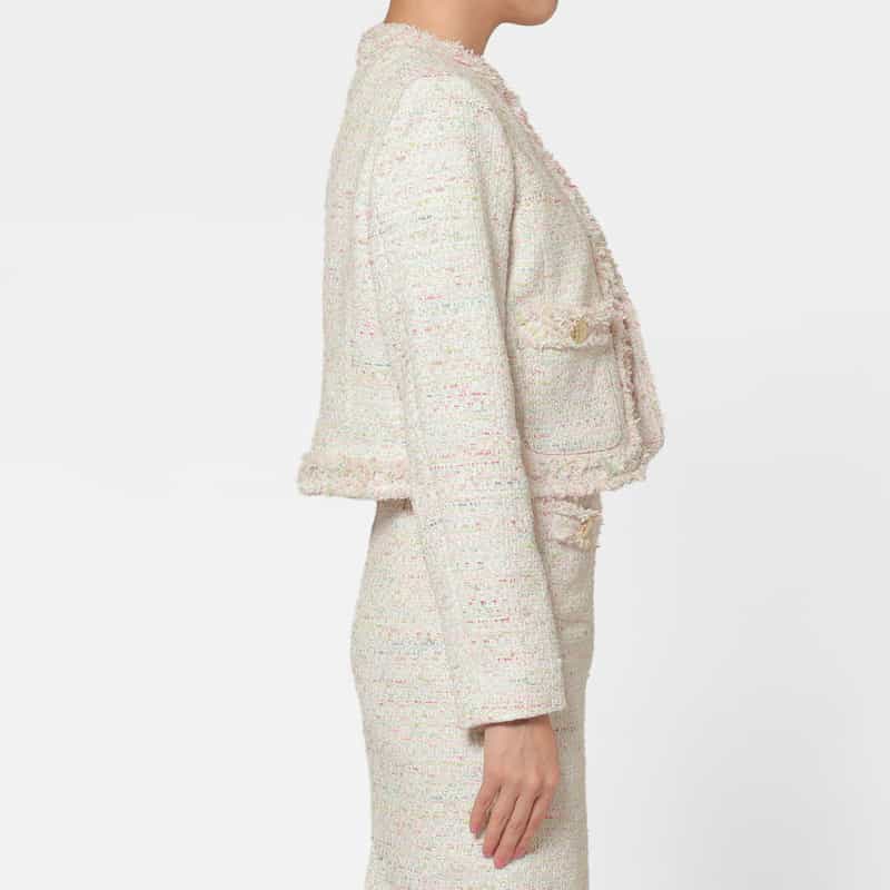 BARNEYS NEW YORK セットアップ ツイード素材 ノーカラーボレロジャケット MULTI COLOR