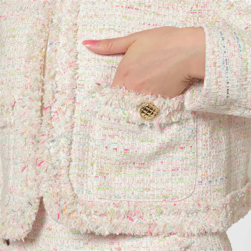 BARNEYS NEW YORK セットアップ ツイード素材 ノーカラーボレロジャケット MULTI COLOR