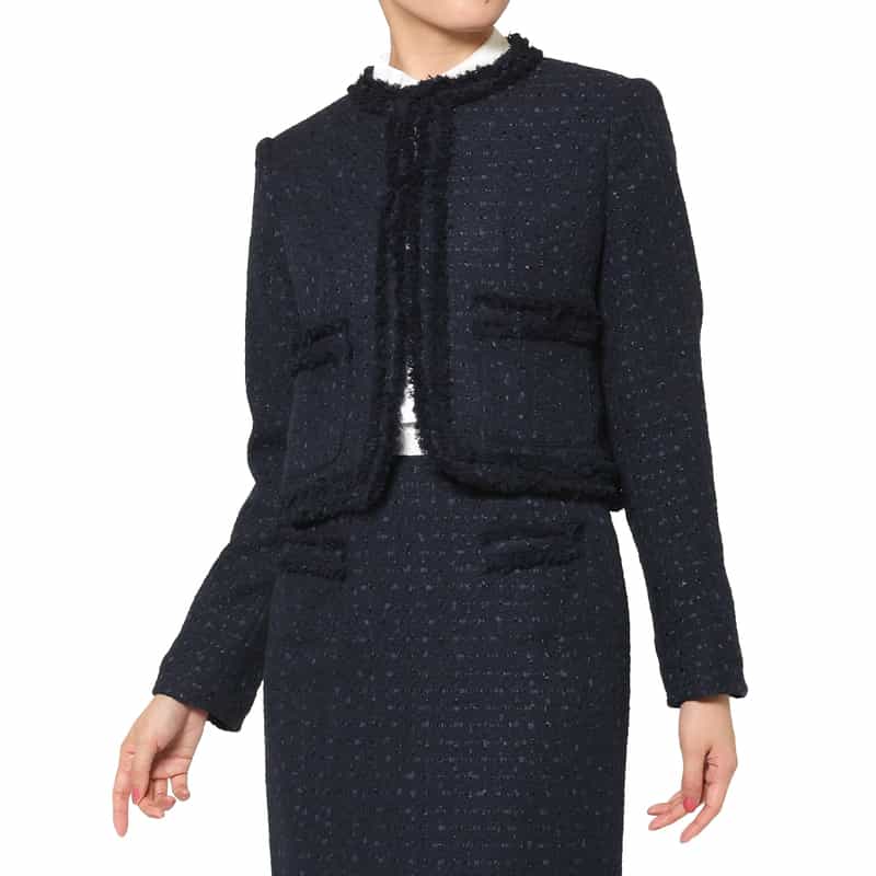 セットアップ ツイード素材 ノーカラーボレロジャケット