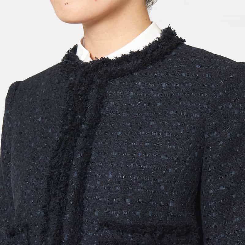 BARNEYS NEW YORK セットアップ ツイード素材 ノーカラーボレロジャケット NAVY