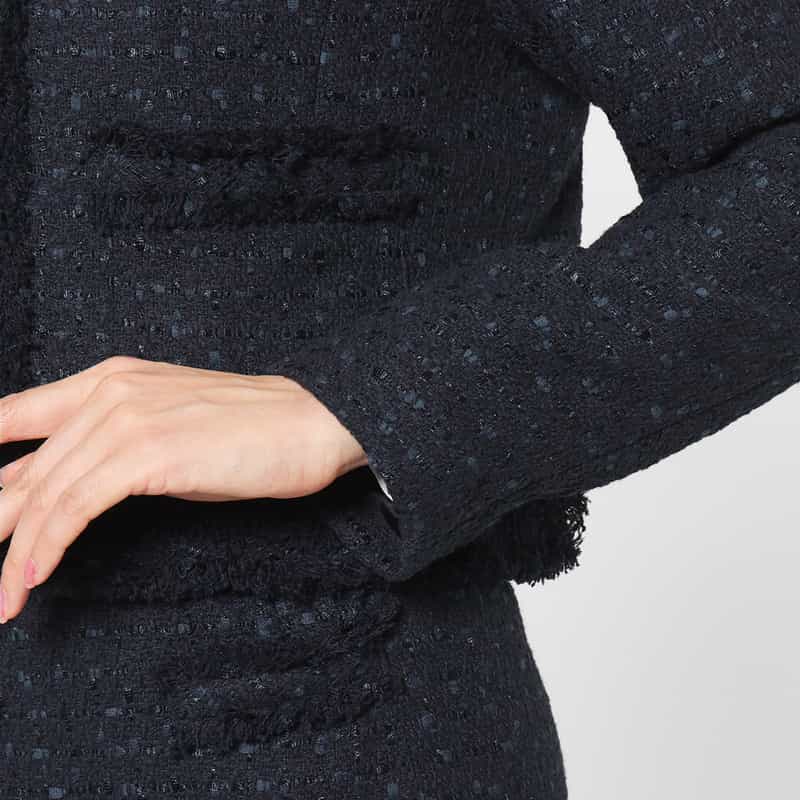 BARNEYS NEW YORK セットアップ ツイード素材 ノーカラーボレロジャケット NAVY