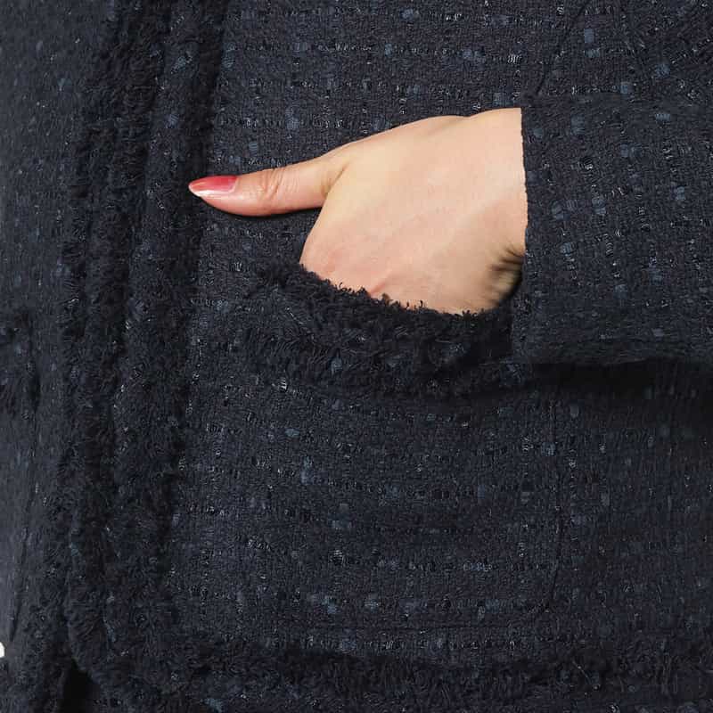 BARNEYS NEW YORK セットアップ ツイード素材 ノーカラーボレロジャケット NAVY