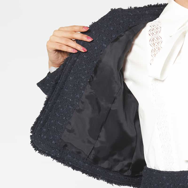 BARNEYS NEW YORK セットアップ ツイード素材 ノーカラーボレロジャケット NAVY