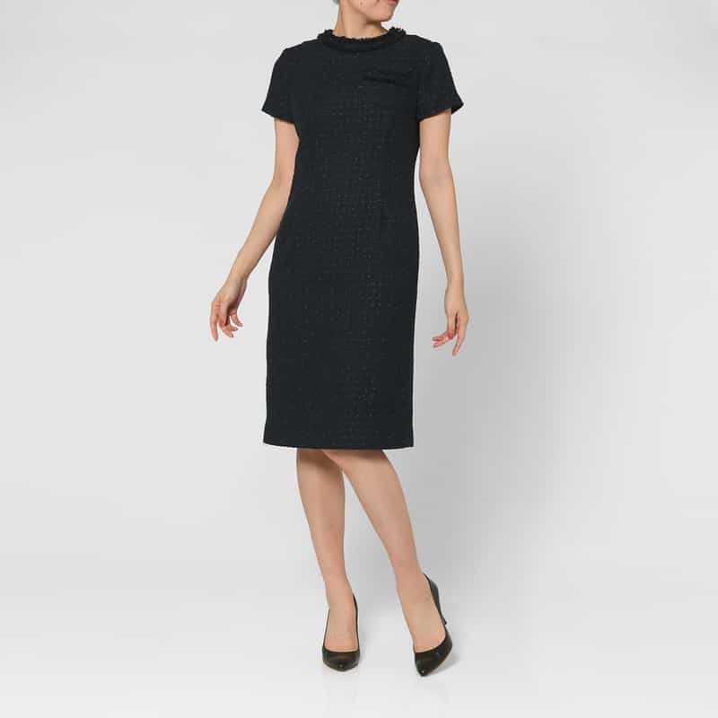 BARNEYS NEW YORK セットアップ ツイード素材ハーフスリーブドレス NAVY