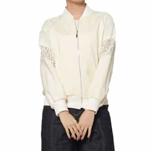 レース×スクーバ素材 コンビネーションジップアップブルゾン