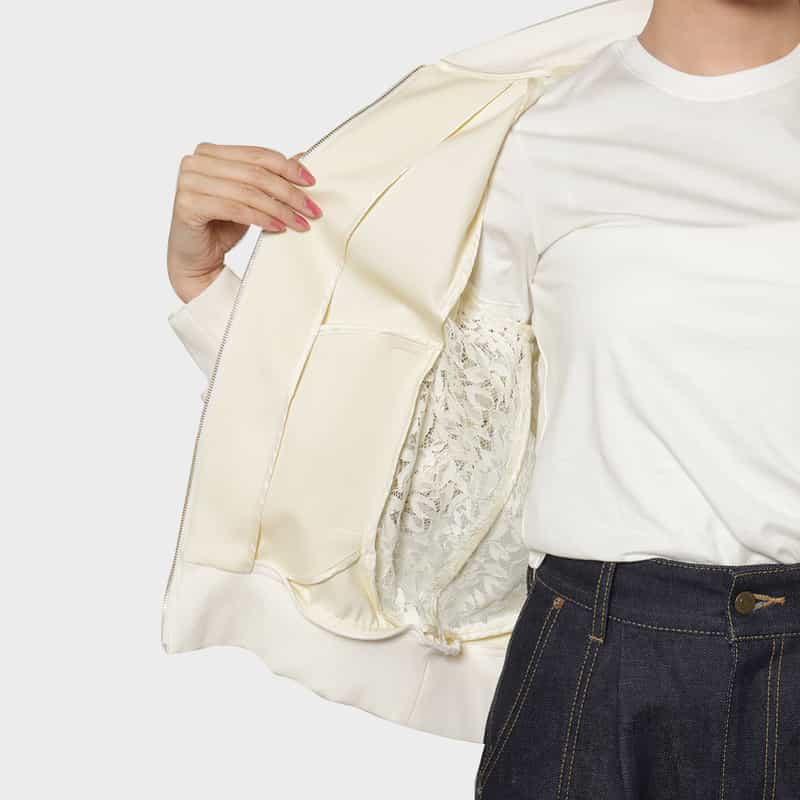 BARNEYS NEW YORK レース×スクーバ素材 コンビネーションジップアップブルゾン WHITE