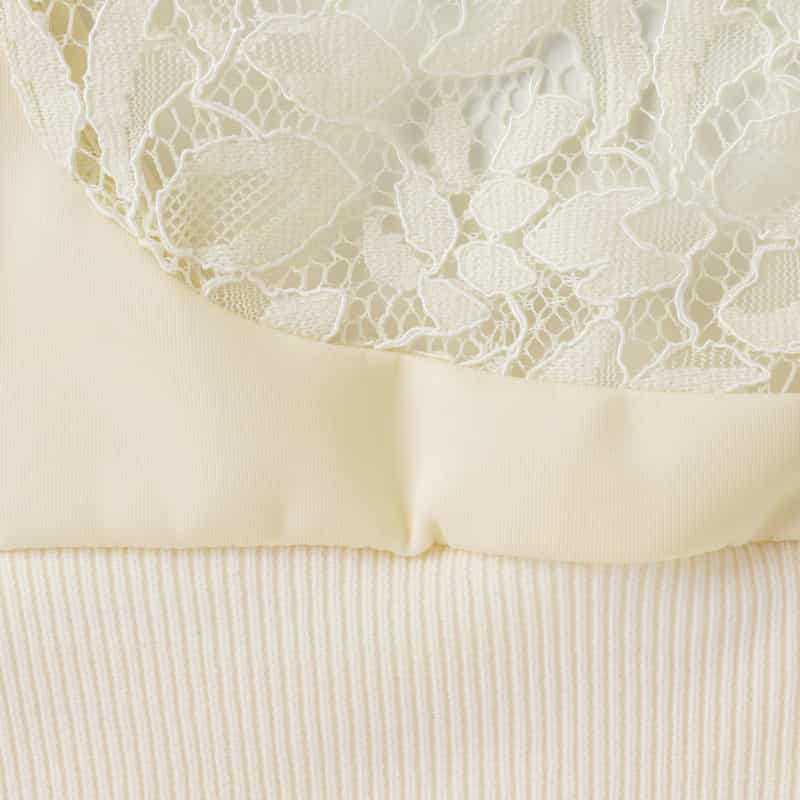 BARNEYS NEW YORK レース×スクーバ素材 コンビネーションジップアップブルゾン WHITE