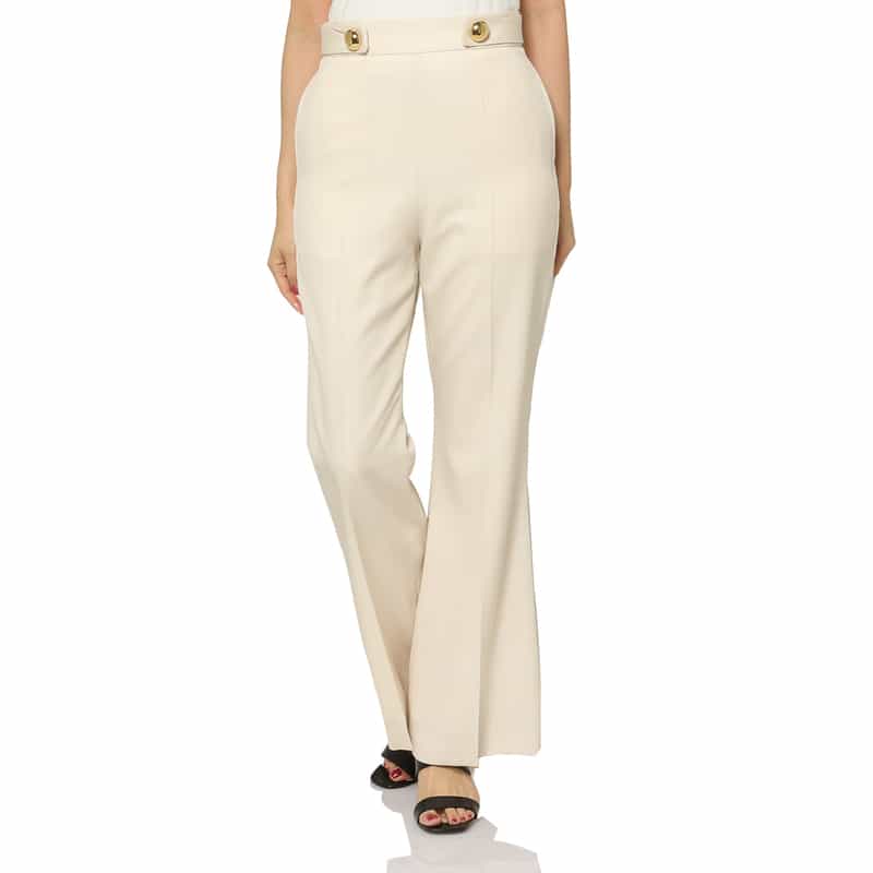 BARNEYS NEW YORK ゴールドボタン センタータックパンツ WHITE