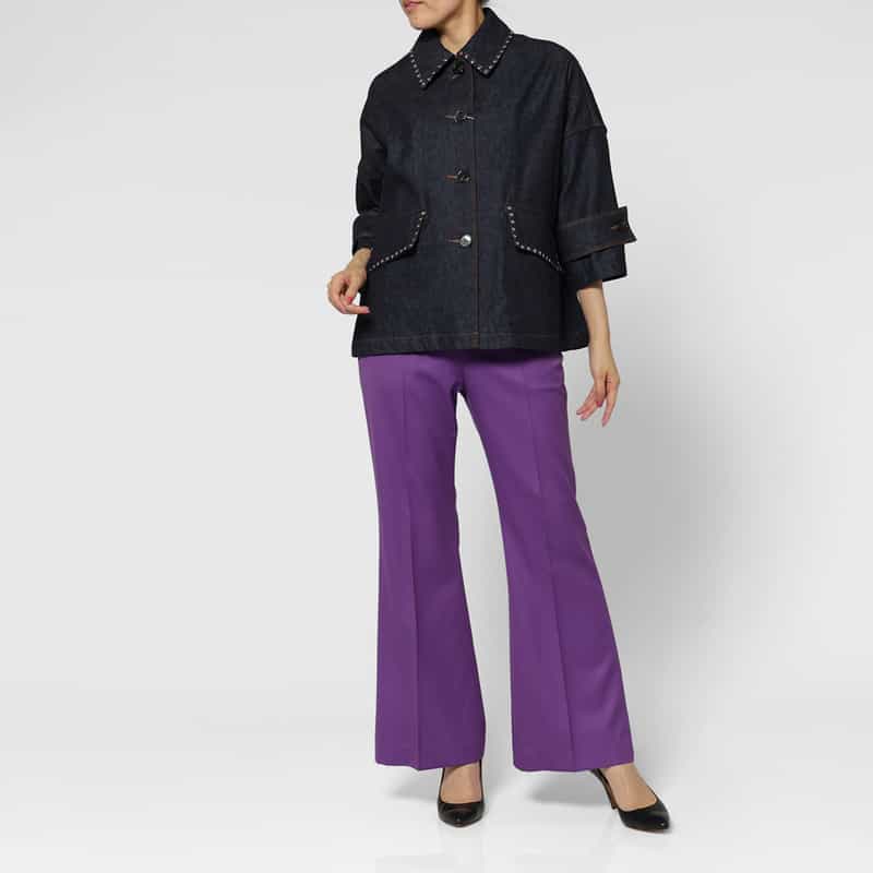 BARNEYS NEW YORK ゴールドボタン センタータックパンツ PURPLE