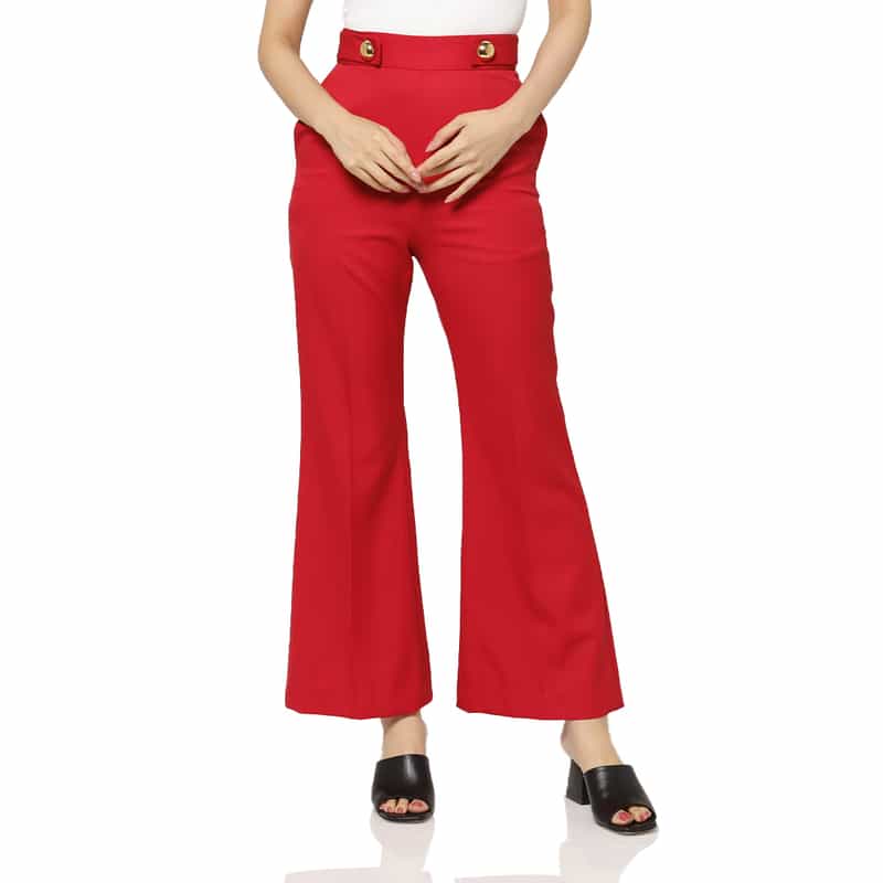 BARNEYS NEW YORK ゴールドボタン センタータックパンツ RED