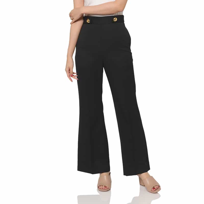 BARNEYS NEW YORK ゴールドボタン センタータックパンツ BLACK