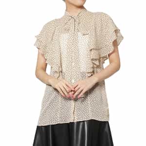 ウォッシャブル ドットプリント シアー素材ボウタイブラウス