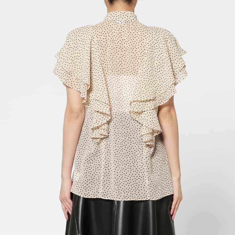 BARNEYS NEW YORK ウォッシャブル ドットプリント シアー素材ボウタイブラウス BEIGE