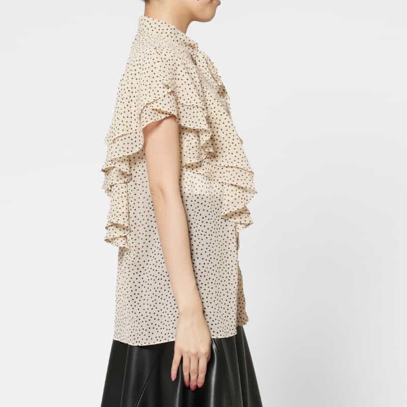 BARNEYS NEW YORK ウォッシャブル ドットプリント シアー素材ボウタイブラウス BEIGE