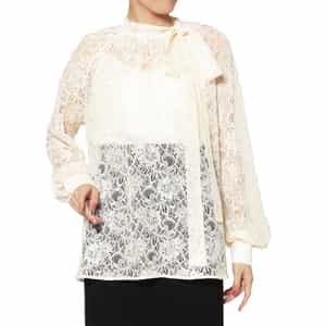 サイドボウ付き ラグランスリーブ レースブラウス （インナーキャミソール付き）