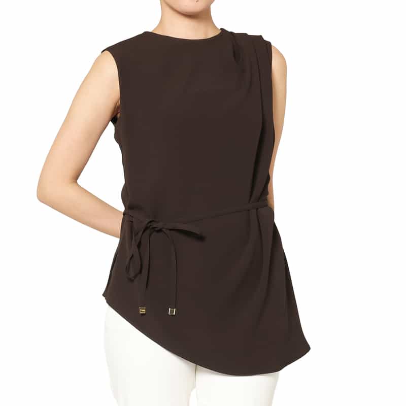 BARNEYS NEW YORK アシンメトリーデザイン ドレープブラウス BROWN