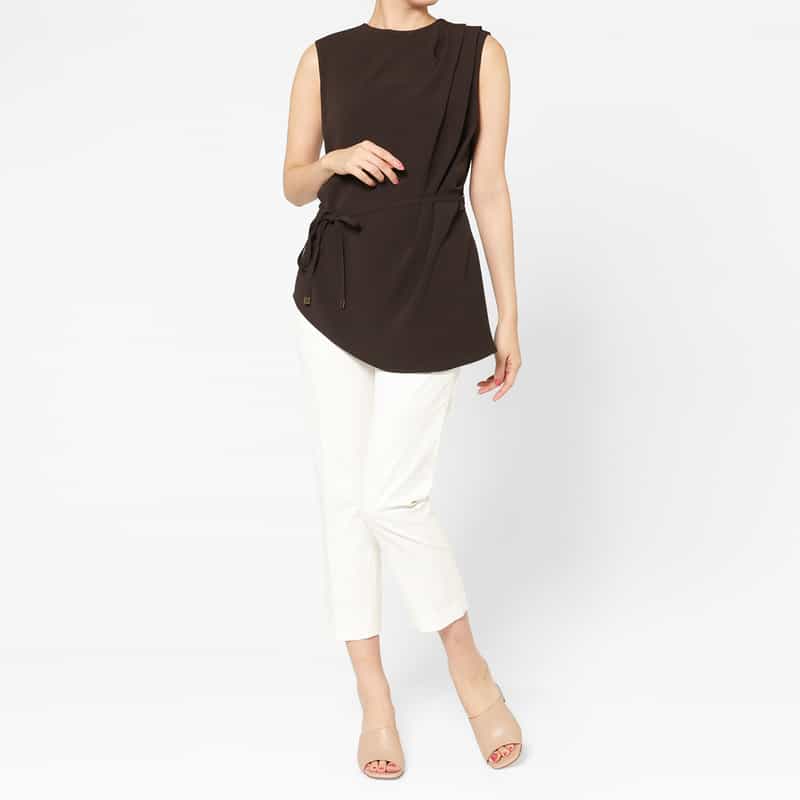 BARNEYS NEW YORK アシンメトリーデザイン ドレープブラウス BROWN