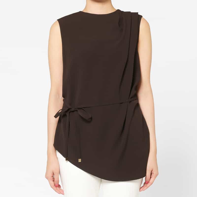 BARNEYS NEW YORK アシンメトリーデザイン ドレープブラウス BROWN