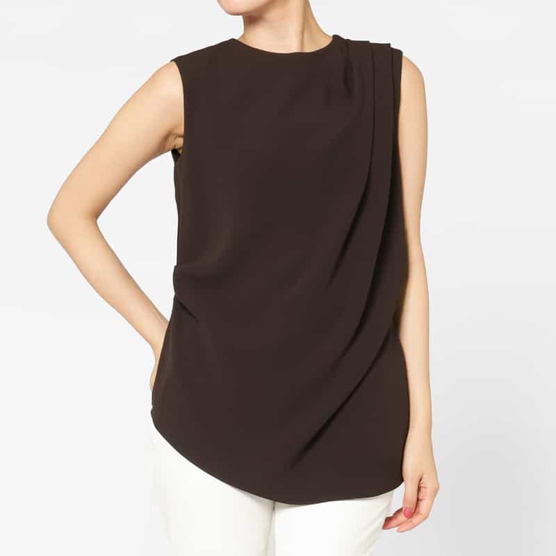 BARNEYS NEW YORK アシンメトリーデザイン ドレープブラウス BROWN