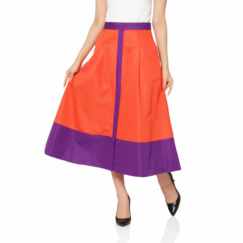 BARNEYS NEW YORK ウォッシャブル バイカラーフレアスカート ORANGE