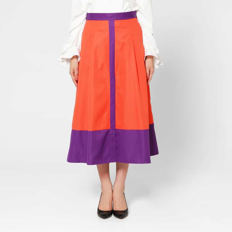 BARNEYS NEW YORK ウォッシャブル バイカラーフレアスカート ORANGE