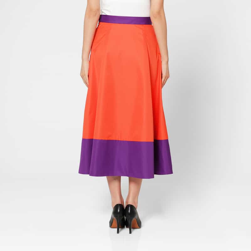 BARNEYS NEW YORK ウォッシャブル バイカラーフレアスカート ORANGE