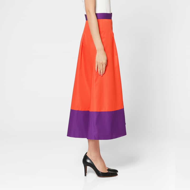 BARNEYS NEW YORK ウォッシャブル バイカラーフレアスカート ORANGE