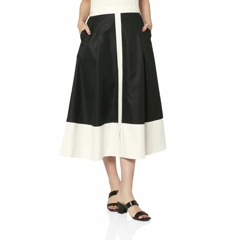 BARNEYS NEW YORK ウォッシャブル バイカラーフレアスカート BLACK
