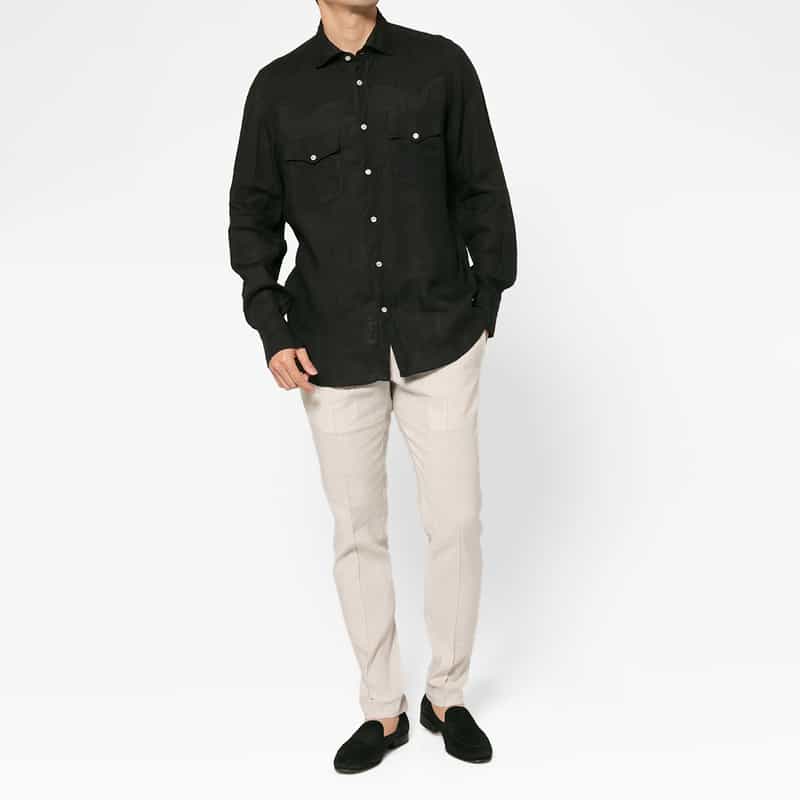 FINAMORE FINAMORE＜フィナモレ＞ バーニーズ　ニューヨーク限定リネンウエスタンシャツ"LUIGI" BLACK