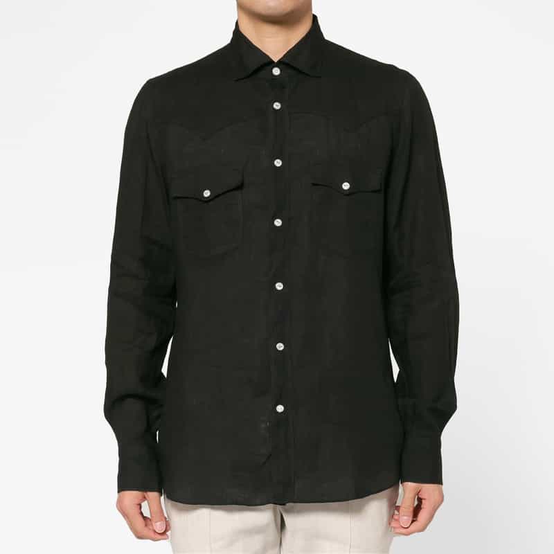 FINAMORE FINAMORE＜フィナモレ＞ バーニーズ　ニューヨーク限定リネンウエスタンシャツ"LUIGI" BLACK