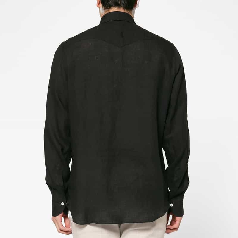 FINAMORE FINAMORE＜フィナモレ＞ バーニーズ　ニューヨーク限定リネンウエスタンシャツ"LUIGI" BLACK