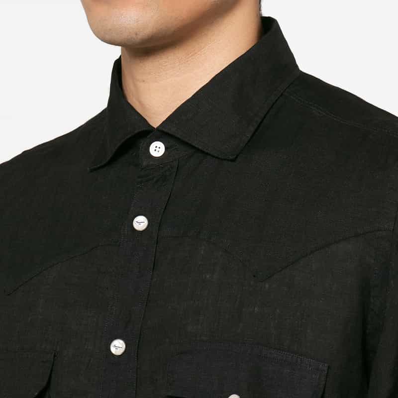 FINAMORE FINAMORE＜フィナモレ＞ バーニーズ　ニューヨーク限定リネンウエスタンシャツ"LUIGI" BLACK