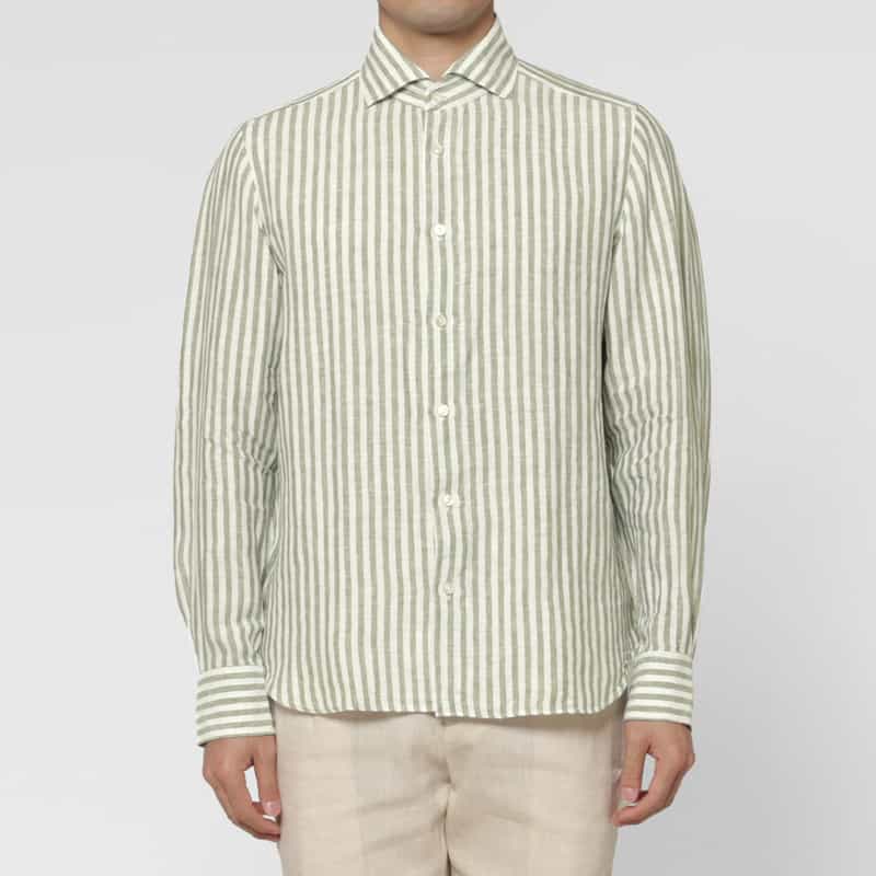 FINAMORE FINAMORE＜フィナモレ＞ ストライプ柄リネンシャツ"PANTELLERIA" GREEN