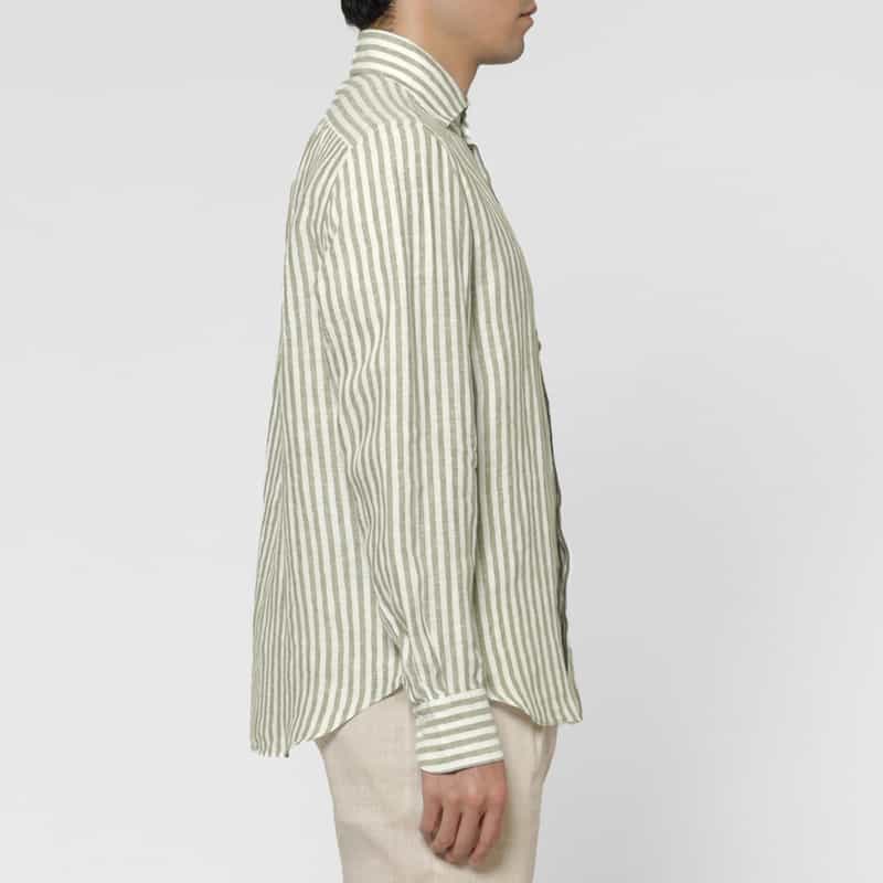 FINAMORE FINAMORE＜フィナモレ＞ ストライプ柄リネンシャツ"PANTELLERIA" GREEN