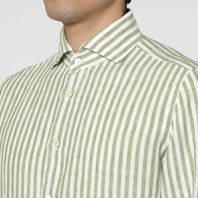 FINAMORE FINAMORE＜フィナモレ＞ ストライプ柄リネンシャツ"PANTELLERIA" GREEN